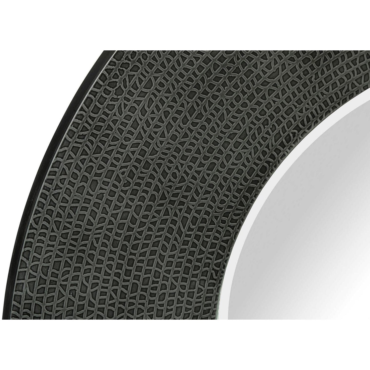 Round Wall Mirror with Croc Pattern Frame in Black Silver Finish