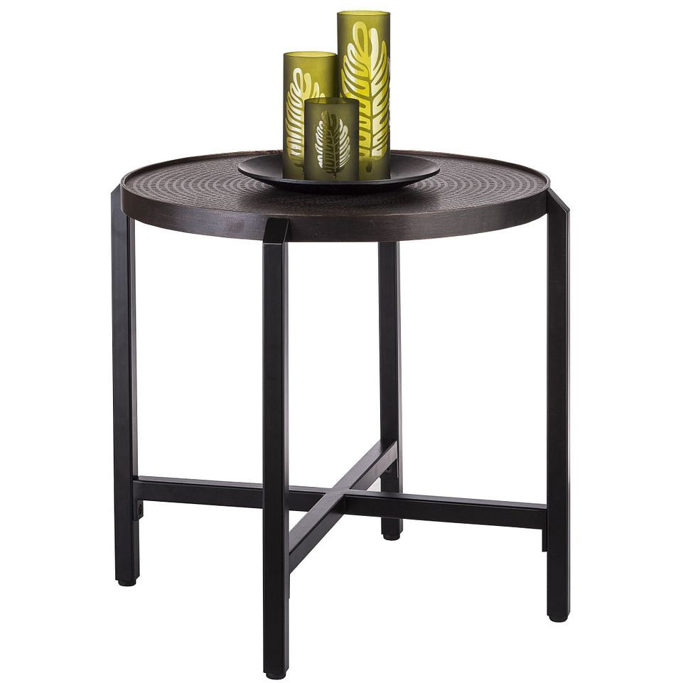 Small Round Iron Black Side Table with Copper Finish Top