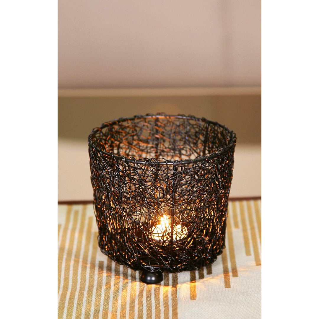 Wired Mesh Tealight Black Candle Holders - Set of 3