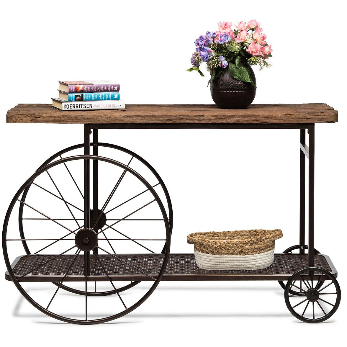 Industrial Style Hallway Console Table with Railway Sleeper Wood Top