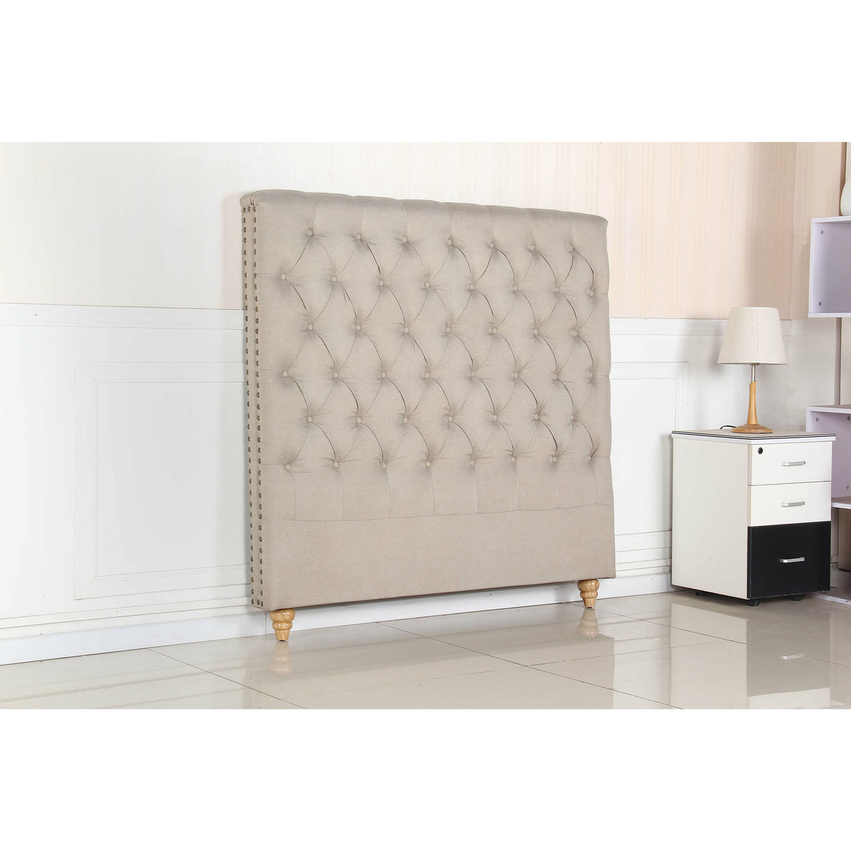 Bed Head Double Size French Provincial Headboard Upholsterd Fabric Beige
