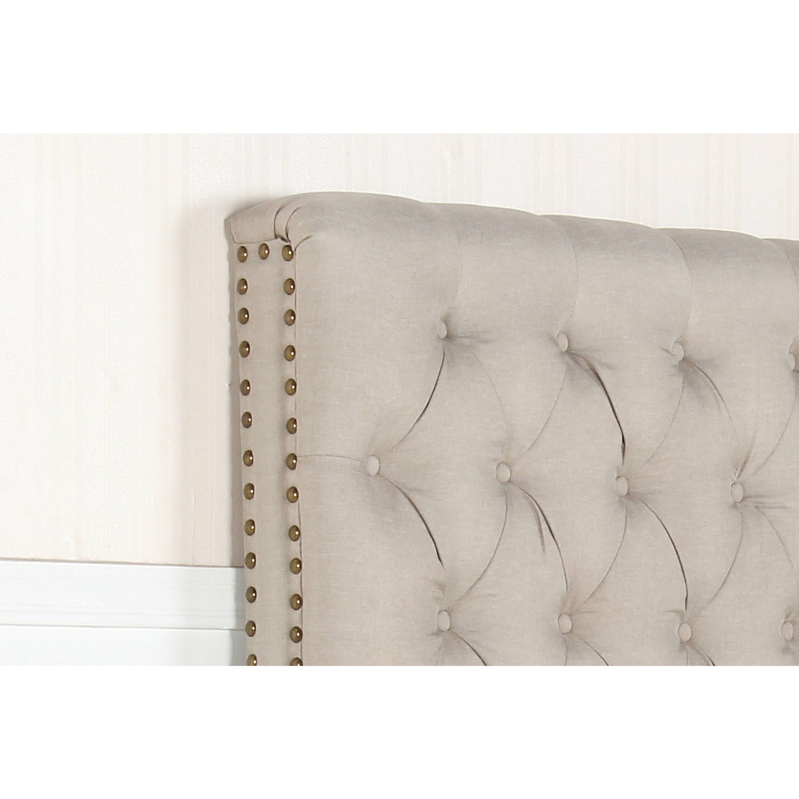Bed Head Double Size French Provincial Headboard Upholsterd Fabric Beige