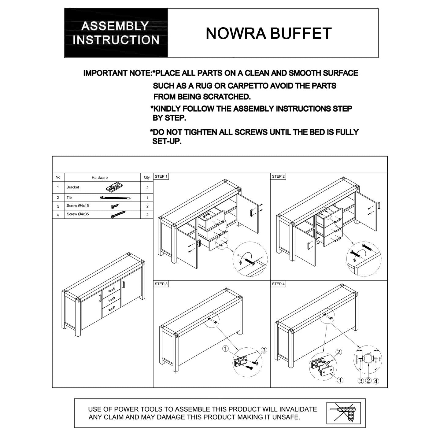 Buffet Sideboard in Chocolate Colour Constructed with Solid Acacia Wooden Frame Storage Cabinet with Drawers