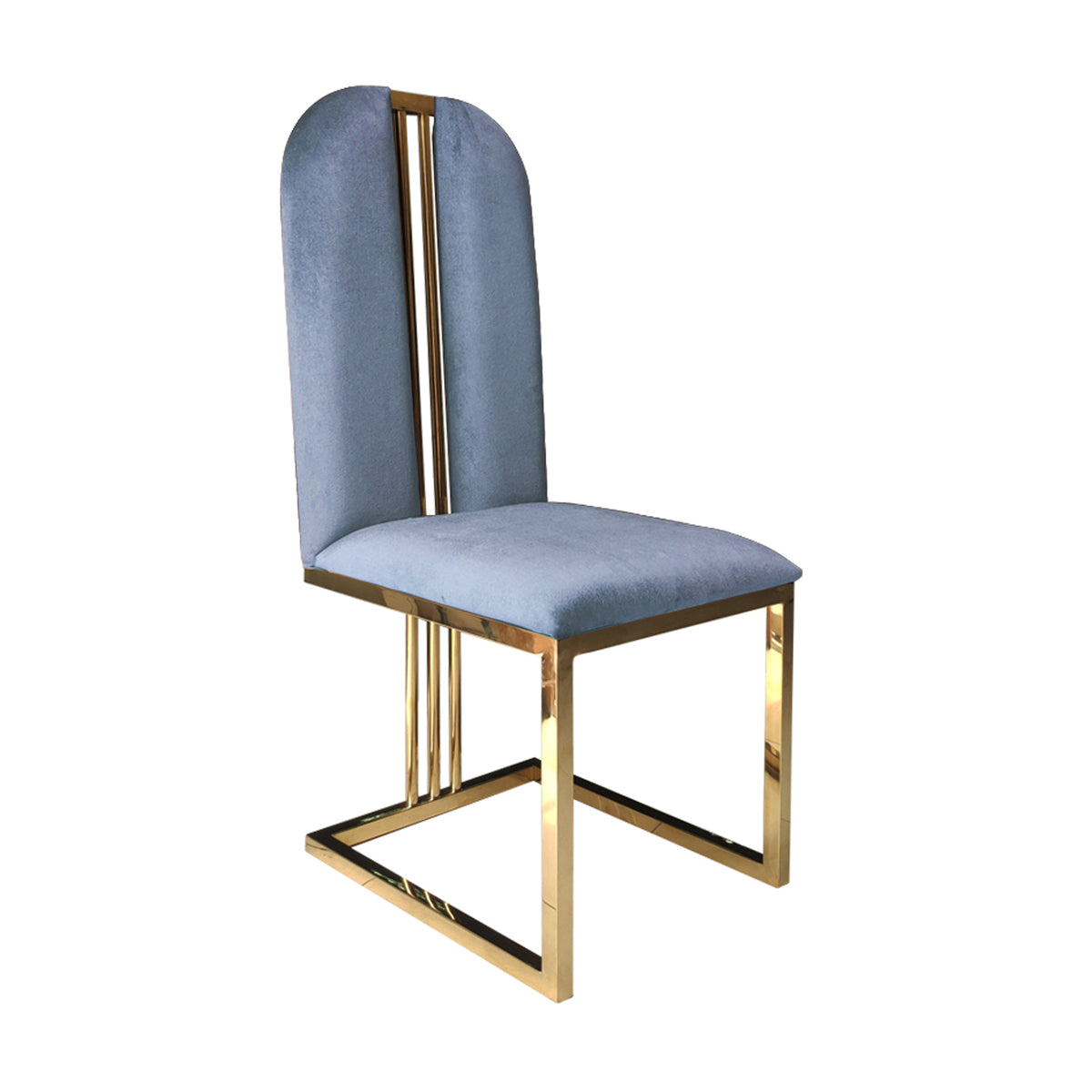 2X Dining Chair Stainless Gold Frame &amp; Seat Blue Fabric