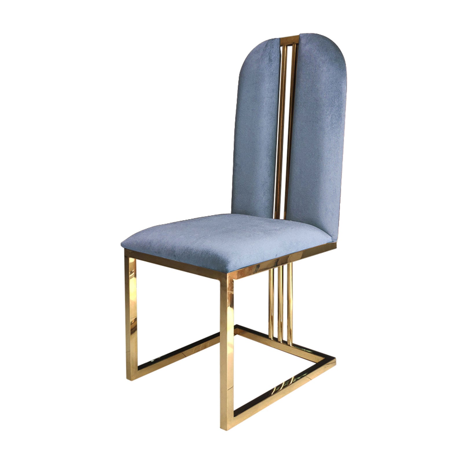 2X Dining Chair Stainless Gold Frame & Seat Blue Fabric