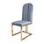 2X Dining Chair Stainless Gold Frame & Seat Blue Fabric