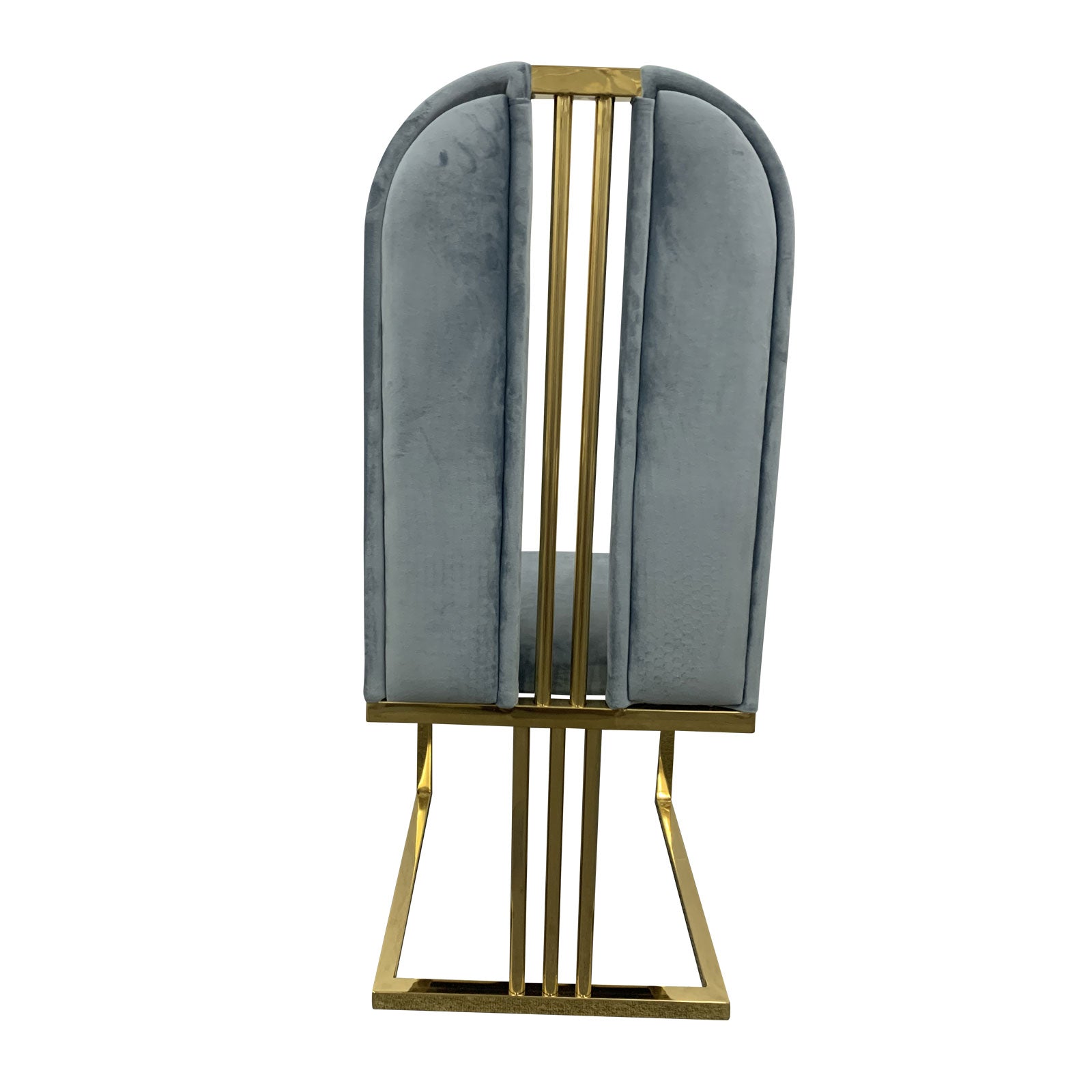 2X Dining Chair Stainless Gold Frame & Seat Blue Fabric