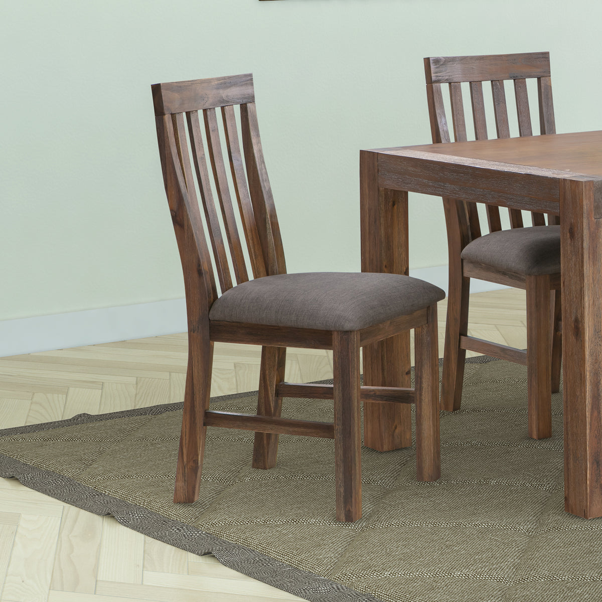 2x Wooden Frame Leatherette in Solid Wood Acacia &amp; Veneer Dining Chairs in Chocolate Colour