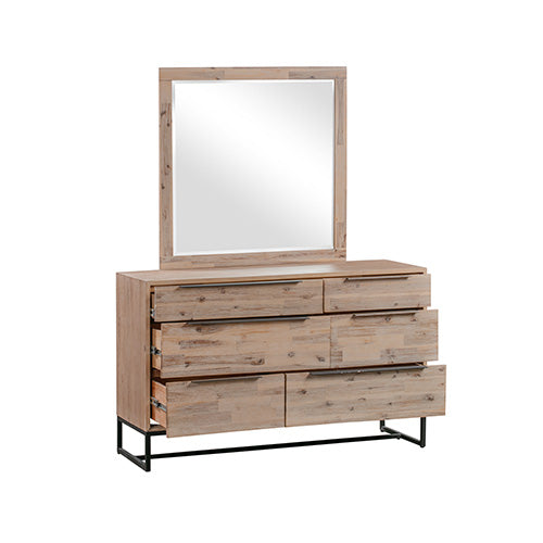 Dresser with 6 Storage Drawers in Solid Acacia &amp; Veneer With Mirror