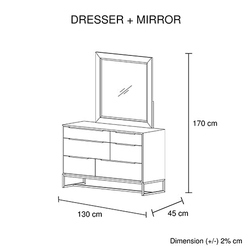 Dresser with 6 Storage Drawers in Solid Acacia & Veneer With Mirror