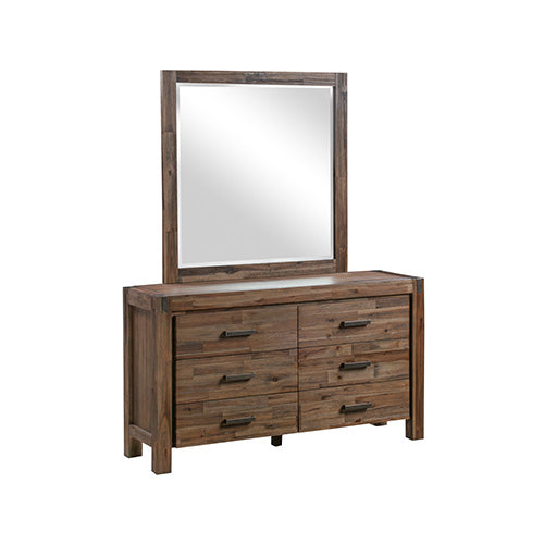 Dresser with 6 Storage Drawers in Solid Acacia &amp; Veneer With Mirror in Chocolate Colour