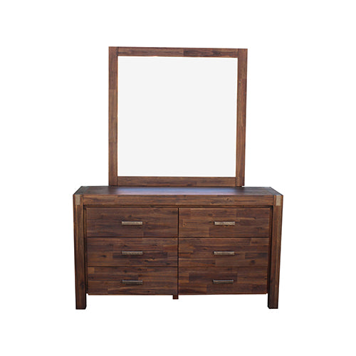 Dresser with 6 Storage Drawers in Solid Acacia &amp; Veneer With Mirror in Chocolate Colour