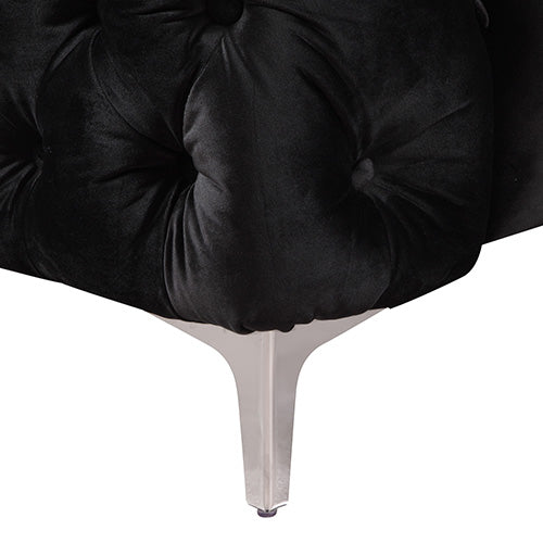 3+2 Seater Sofa Classic Button Tufted Lounge in Black Velvet Fabric with Metal Legs