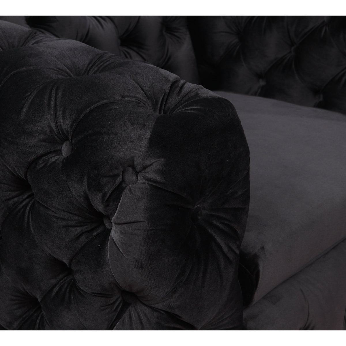 Single Seater Black Sofa Classic Armchair Button Tufted in Velvet Fabric with Metal Legs