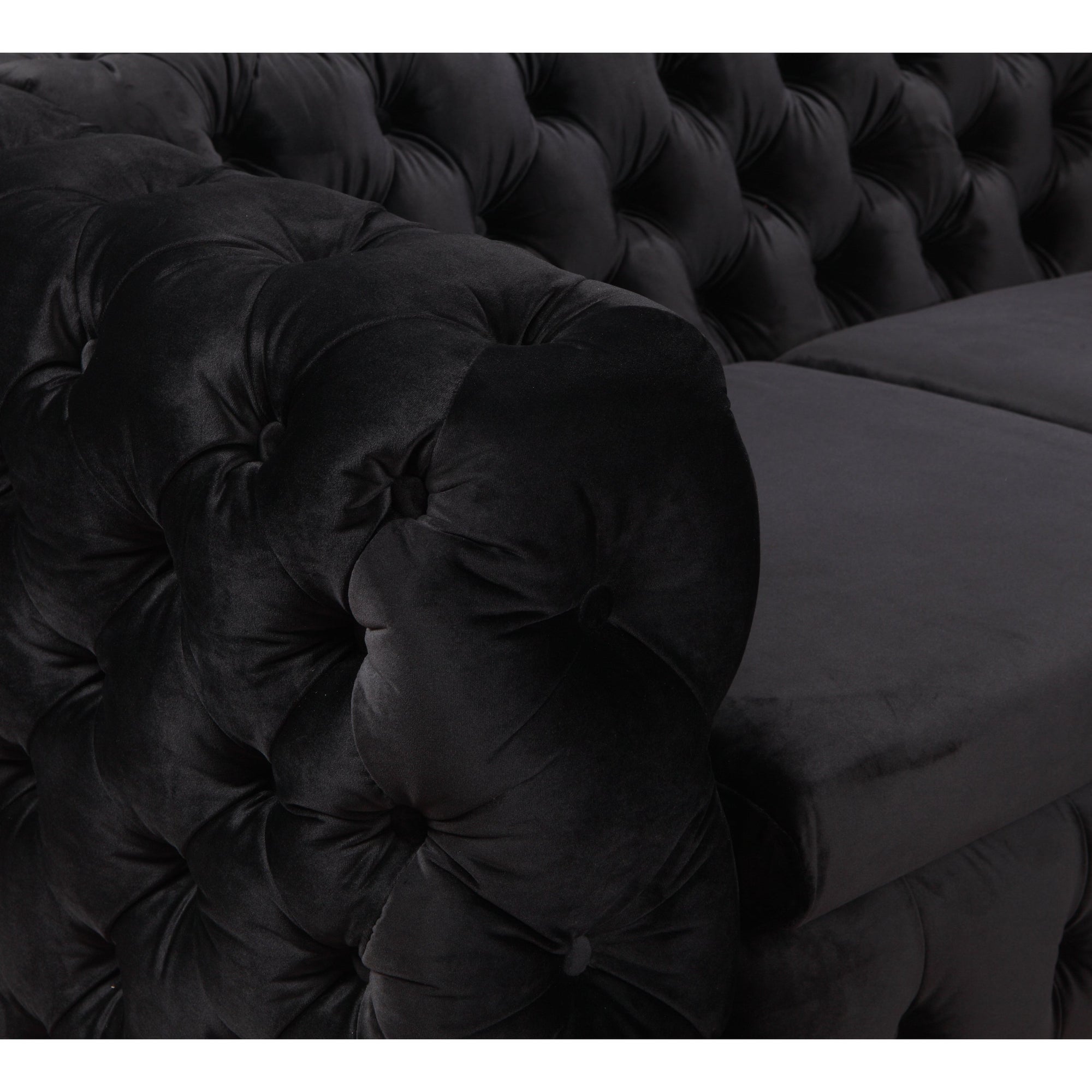 2 Seater Sofa Classic Button Tufted Lounge in Black Velvet Fabric with Metal Legs