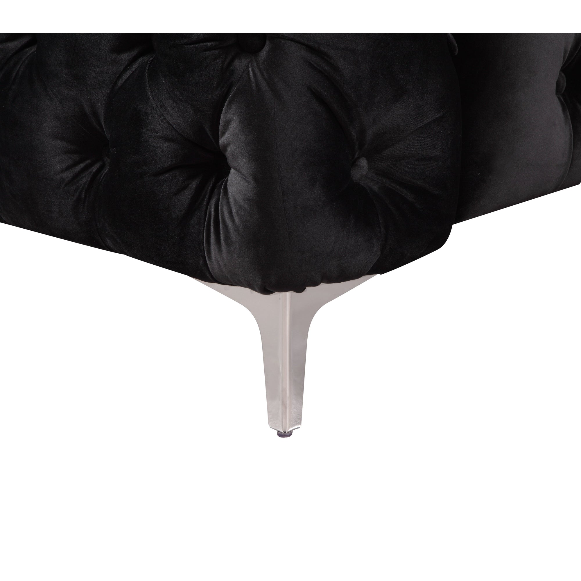 3 Seater Sofa Classic Button Tufted Lounge in Black Velvet Fabric with Metal Legs