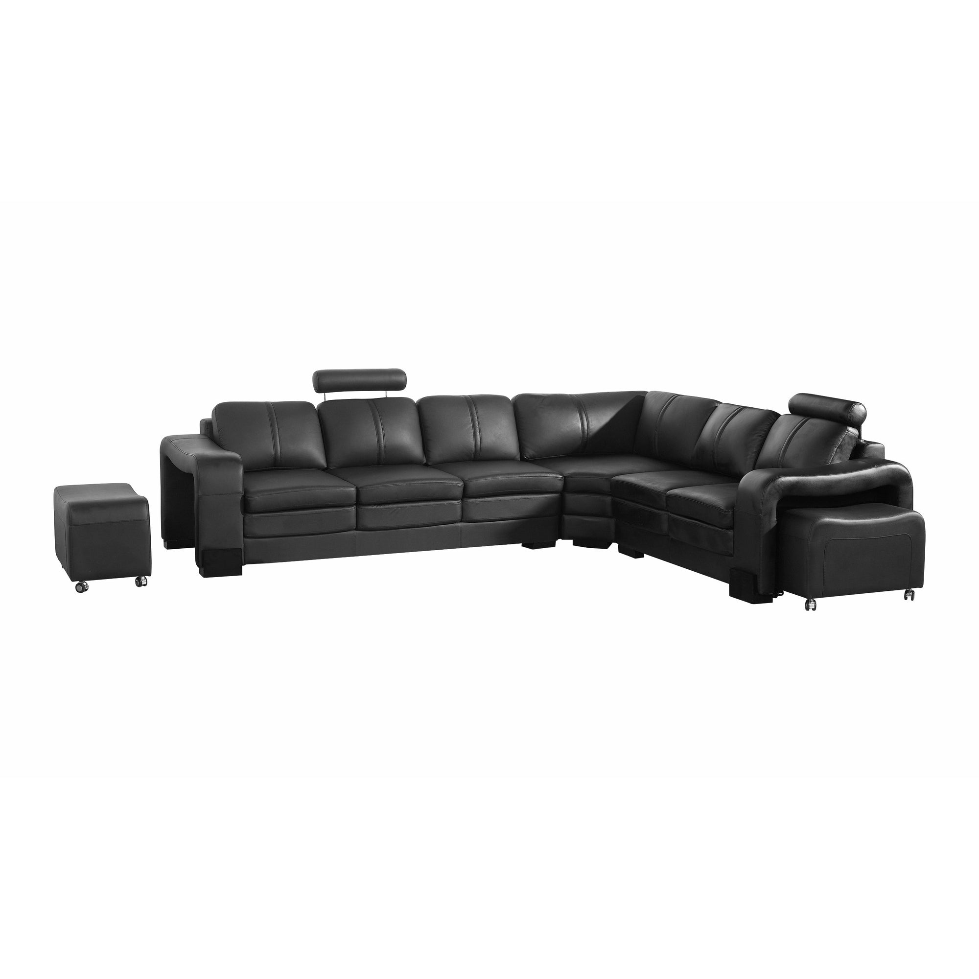 Lounge Set Luxurious 6 Seater Faux Leather Corner Sofa Living Room Couch in Black with 2x Ottomans