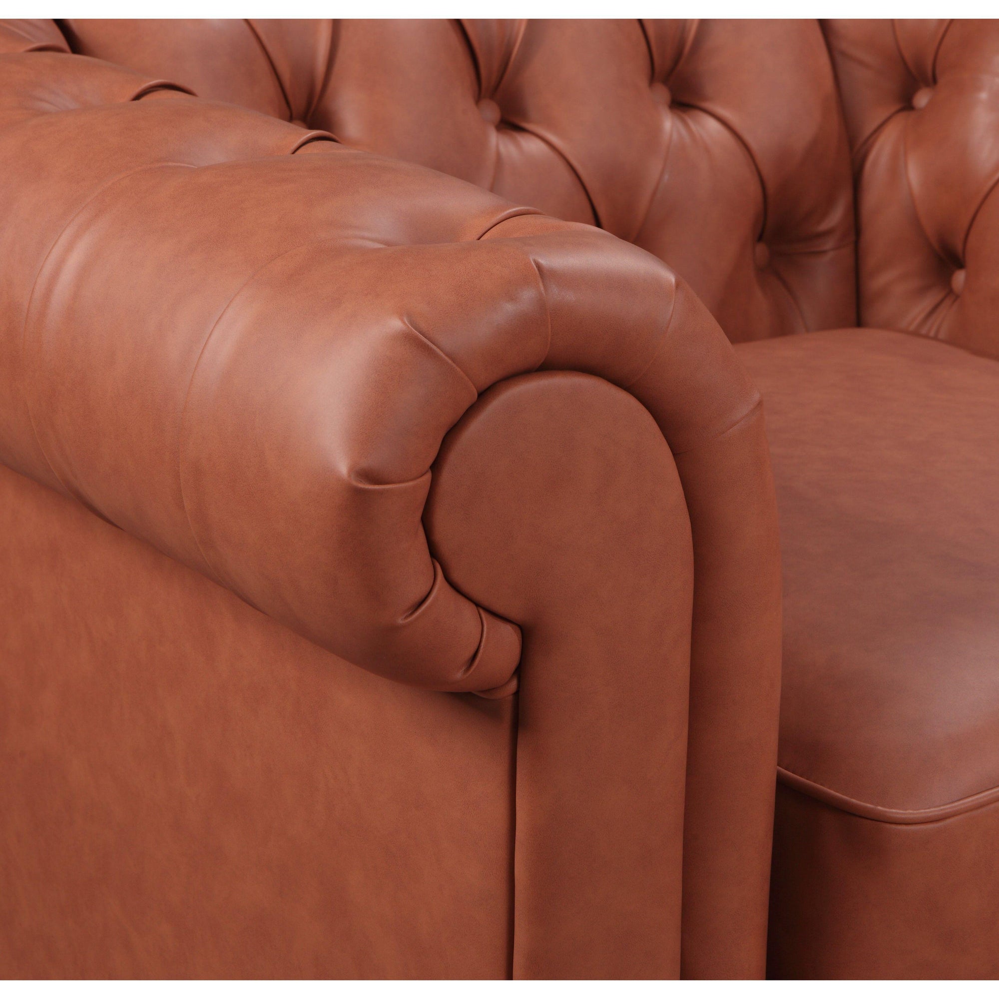 Single Seater Brown Sofa Armchair for Lounge Chesterfireld Style Button Tufted in Faux Leather