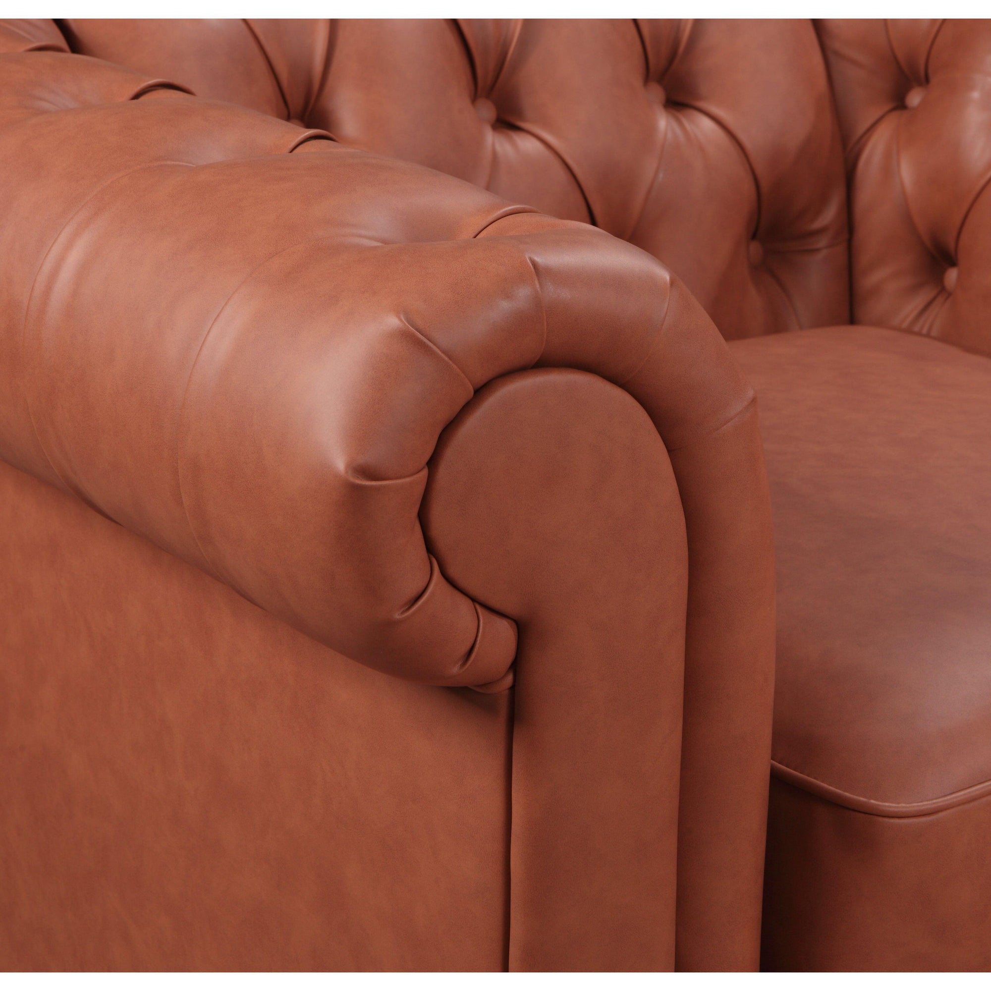 3 Seater Brown Sofa Lounge Chesterfireld Style Button Tufted in Faux Leather