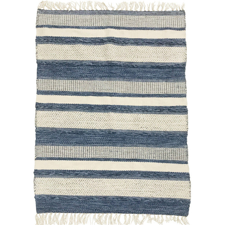 Striped blue/white cotton kilim rug 90x150 cm