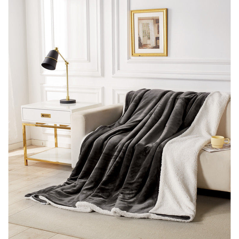 2 in 1 Teddy Sherpa  Quilt Cover Set and Blanket single size charcoal
