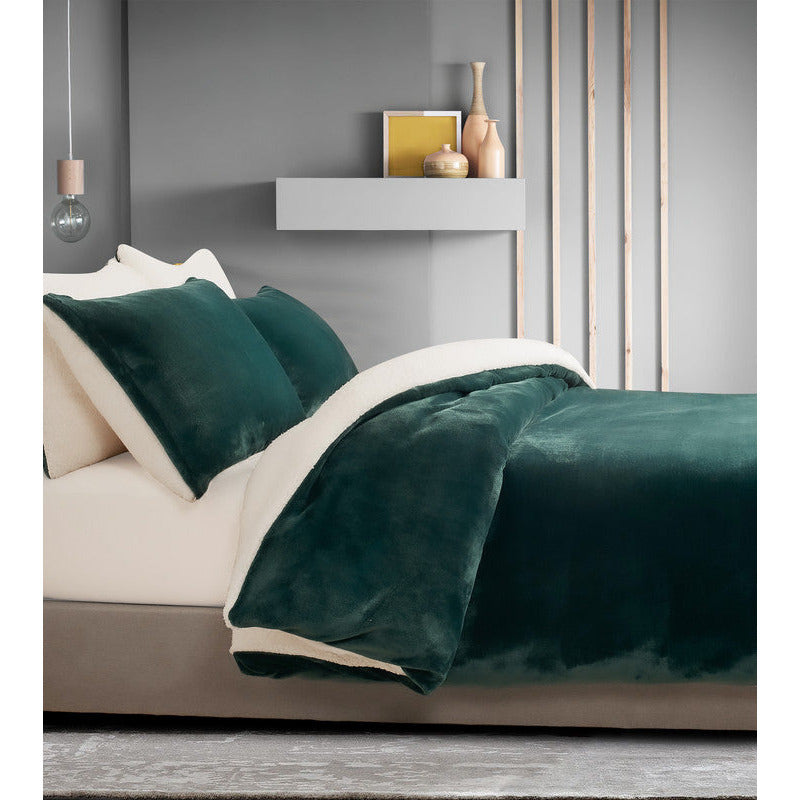 2 in 1 Teddy Sherpa  Quilt Cover Set and Blanket queen size emerald green