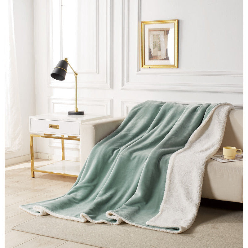 2 in 1 Teddy Sherpa  Quilt Cover Set and Blanket queen size sage green