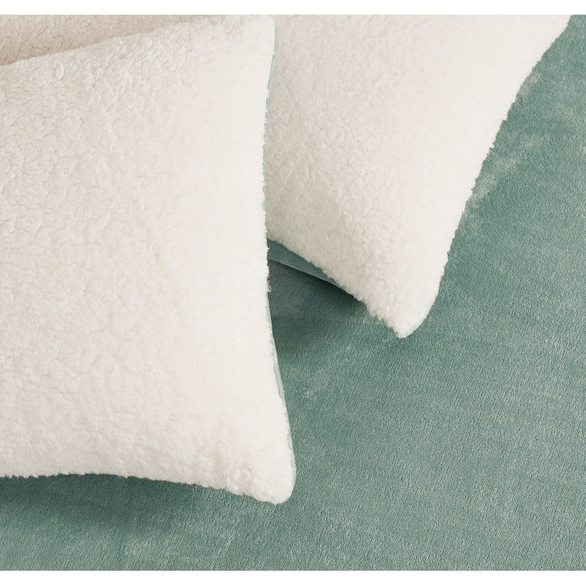 2 in 1 Teddy Sherpa  Quilt Cover Set and Blanket queen size sage green
