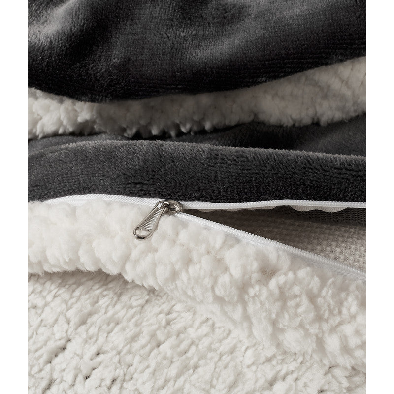 2 in 1 Teddy Sherpa  Quilt Cover Set and Blanket king size charcoal
