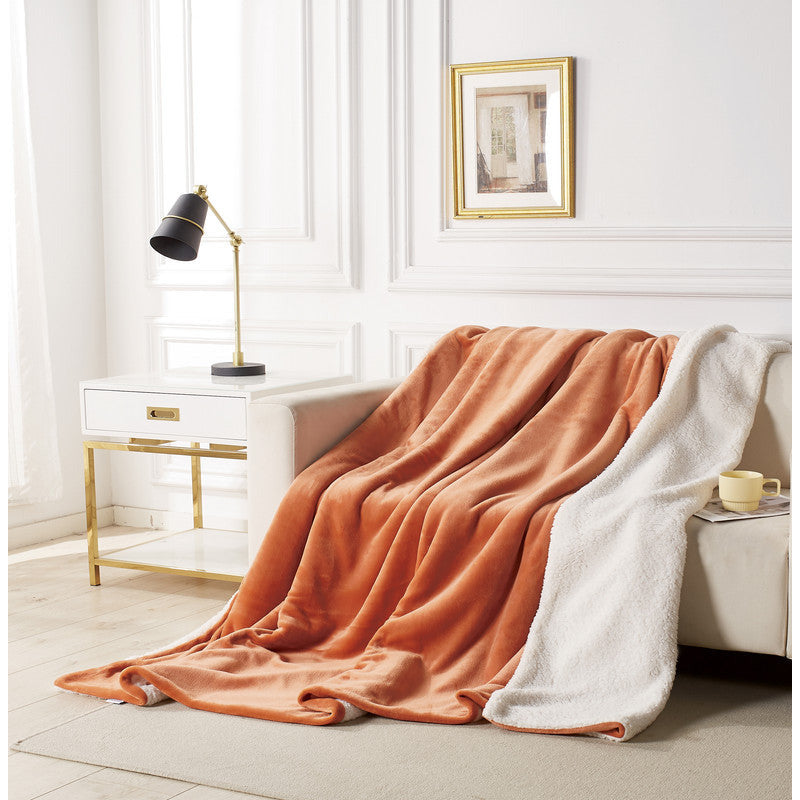2 in 1 Teddy Sherpa  Quilt Cover Set and Blanket king size terracotta
