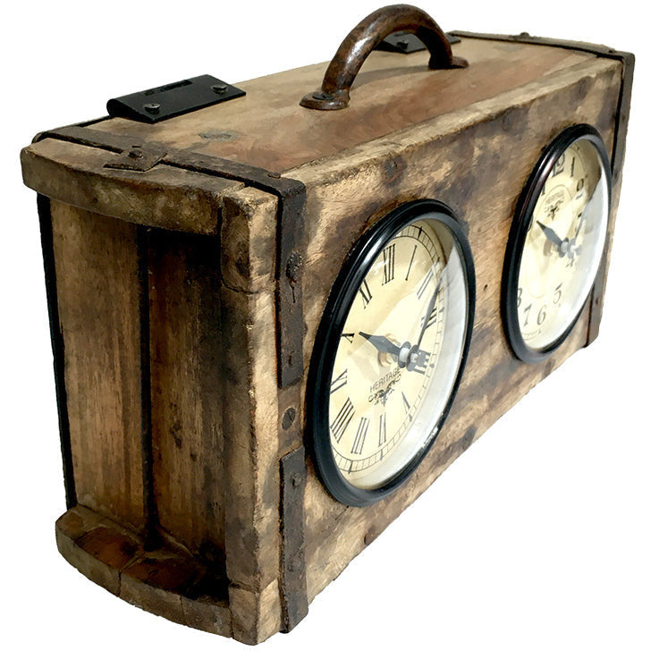 Table Clock - Brick Mould Dual Dial