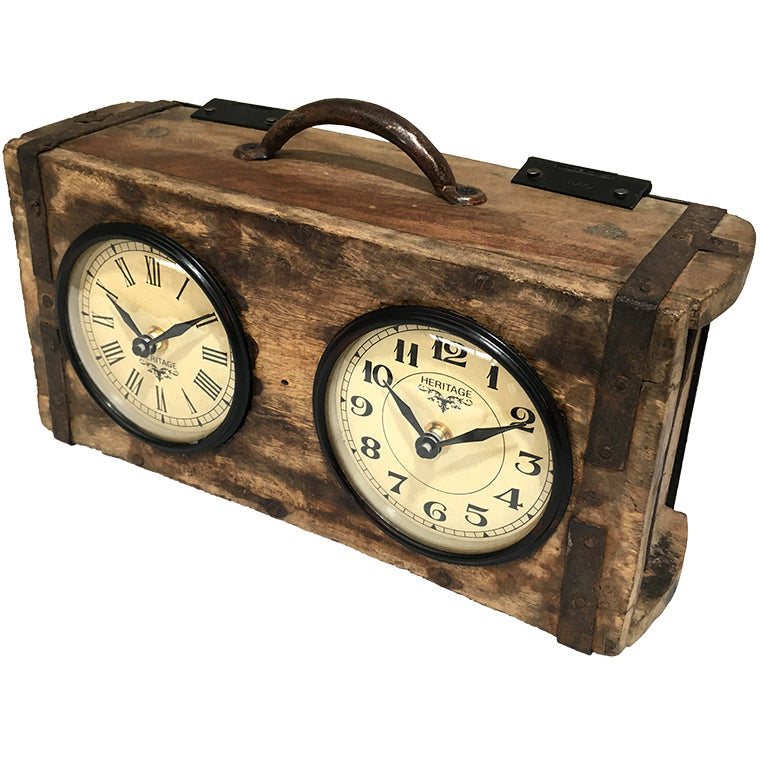 Table Clock - Brick Mould Dual Dial