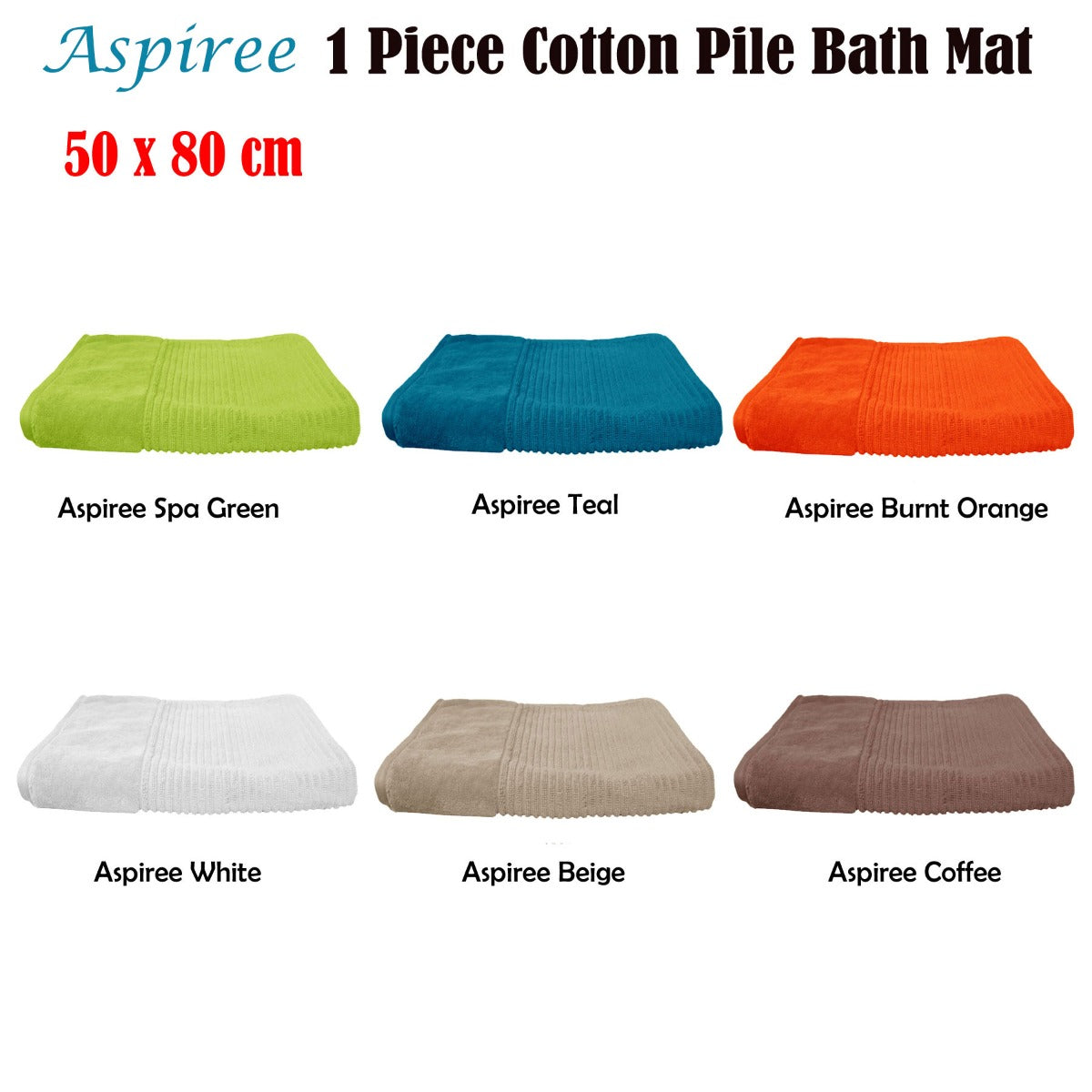 1000GSM Aspiree Soft 100% Cotton Bath Mat 50 x 80 cm White