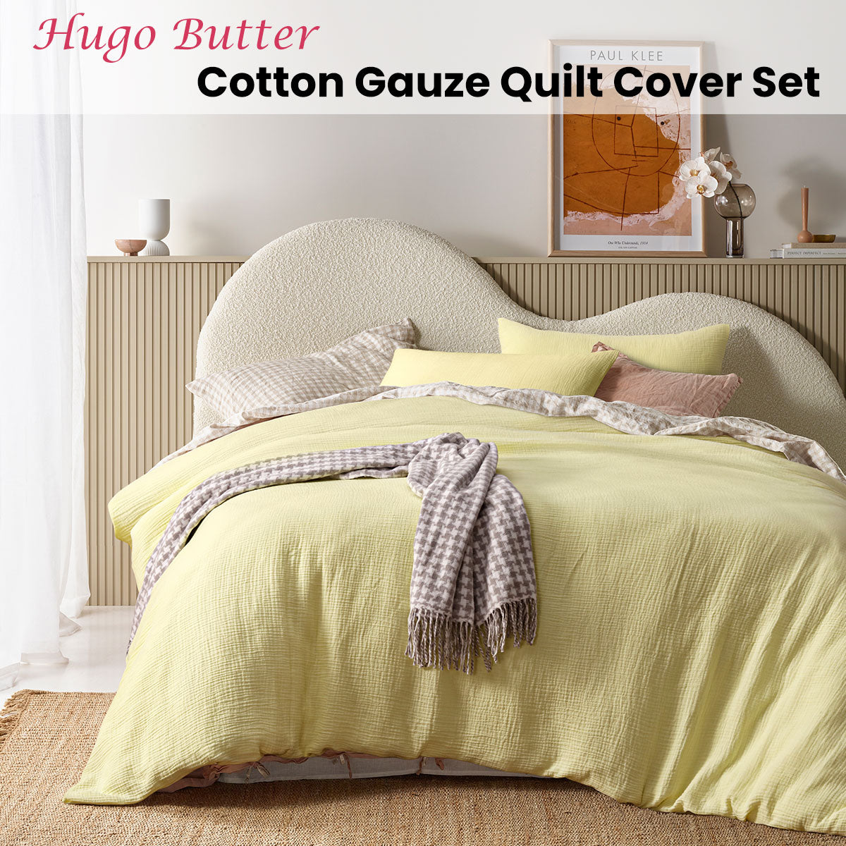 Vintage Design Homewares Hugo Butter Cotton Gauze Quilt Cover Set Queen