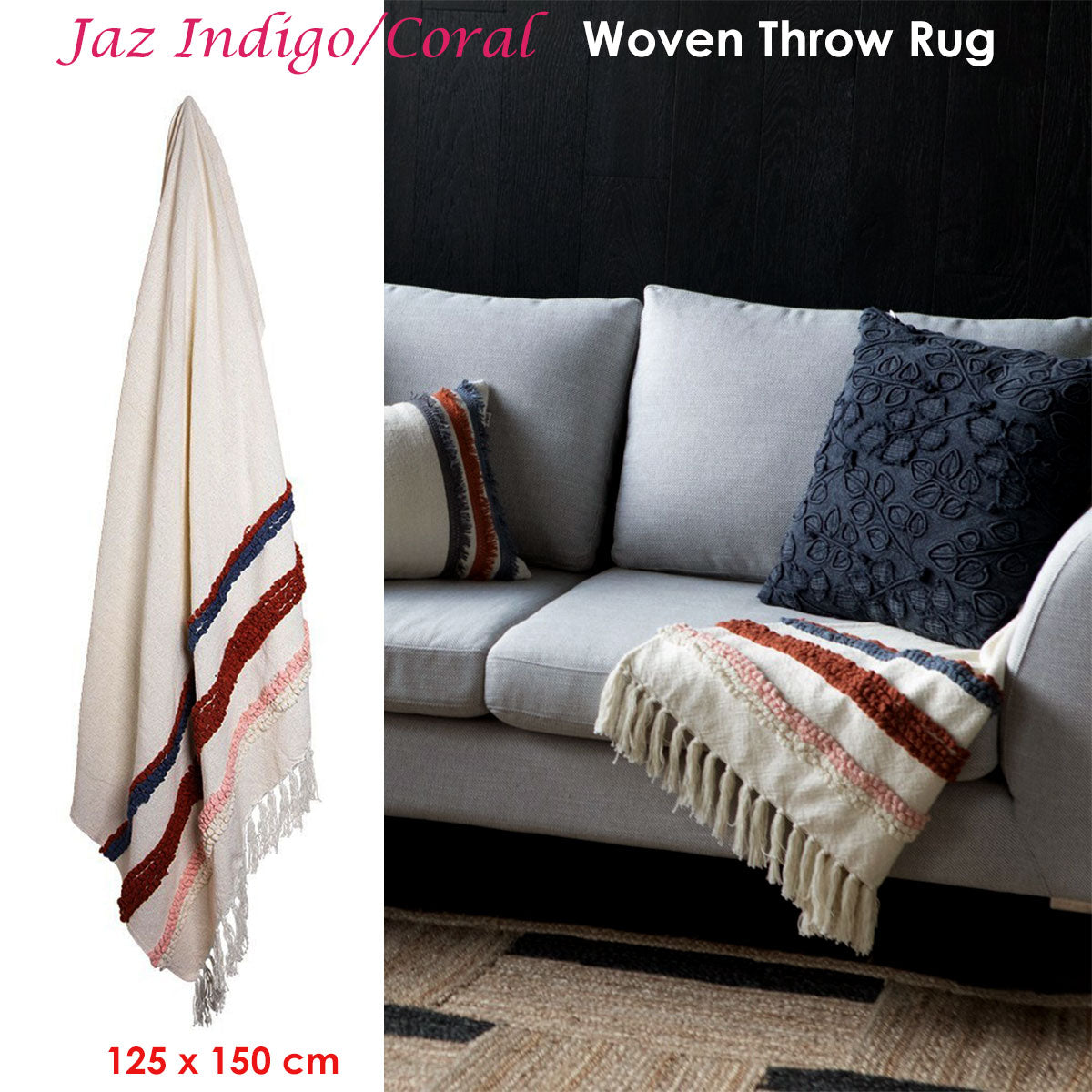 J.Elliot Home Jaz Indigo Coral Woven Throw Rug
