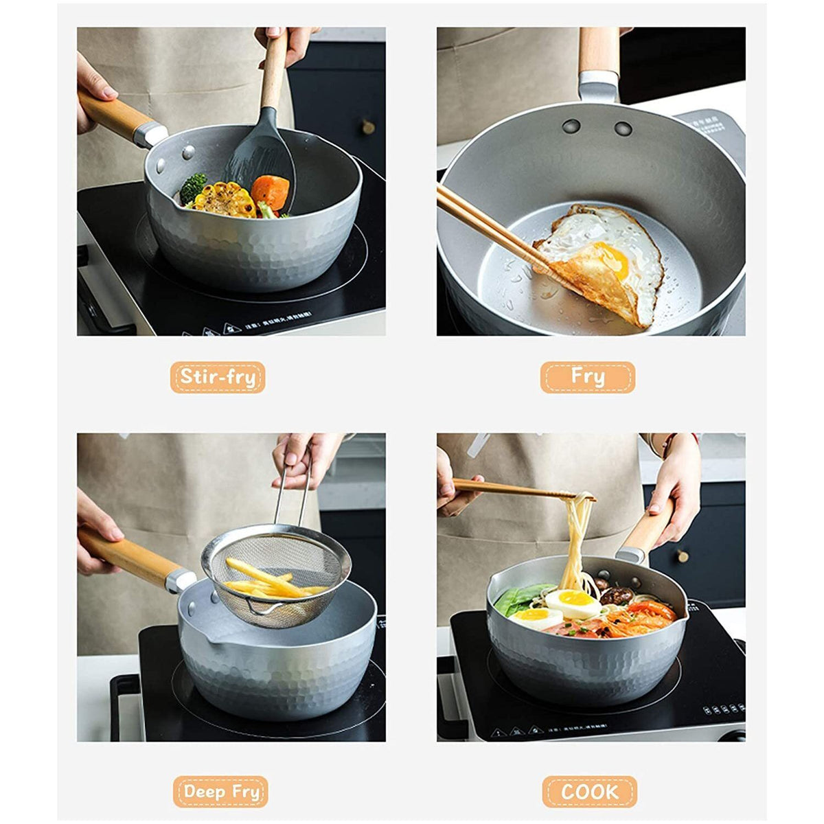Justcook 20cm Japanese-style Stainless Steel  Xueping Pot White Handle