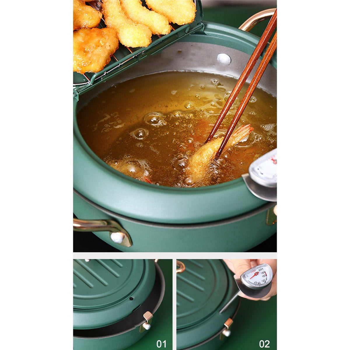 Justcook 20cm JSHS-YZG0320-1 Double Handle Tempura Karaga Fryer Pot Frying Pan