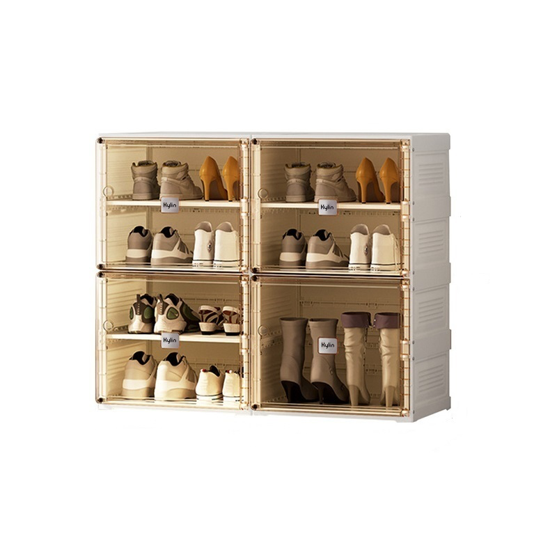 Kylin Cubes Storage Folding Shoe Cabinet With 2 Column &amp; 7 Grids &amp; 4 Brown Door