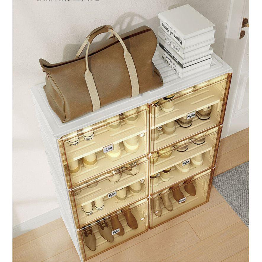 Kylin Cubes Storage Folding Shoe Cabinet With 2 Column & 7 Grids & 4 Brown Door