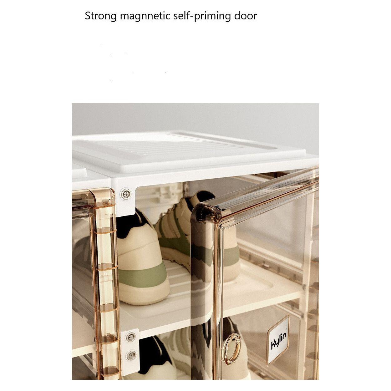 Kylin Cubes Storage Folding Shoe Cabinet With 2 Column & 7 Grids & 4 Brown Door