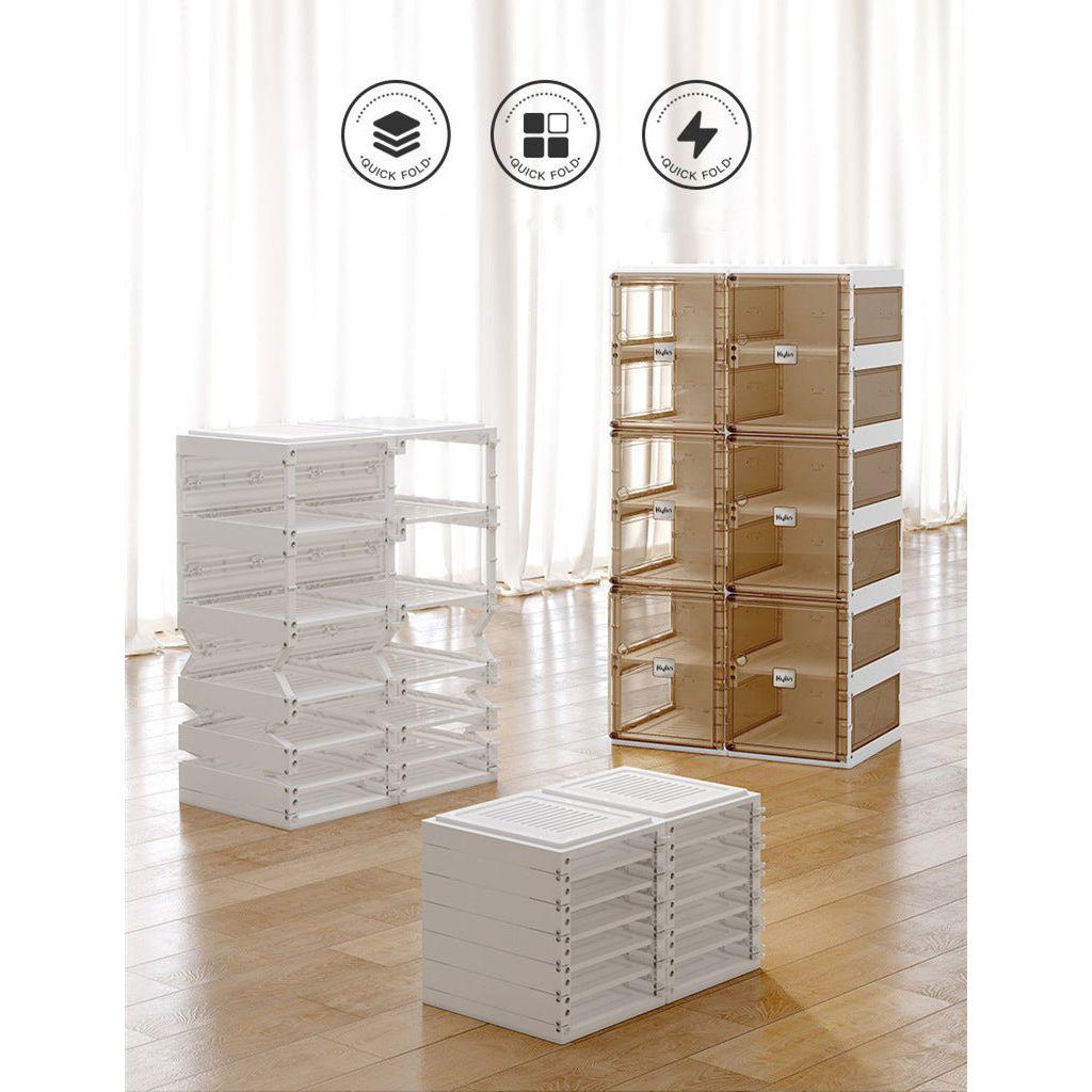 Kylin Cubes Storage Folding Shoe Cabinet With 2 Column & 7 Grids & 4 Brown Door