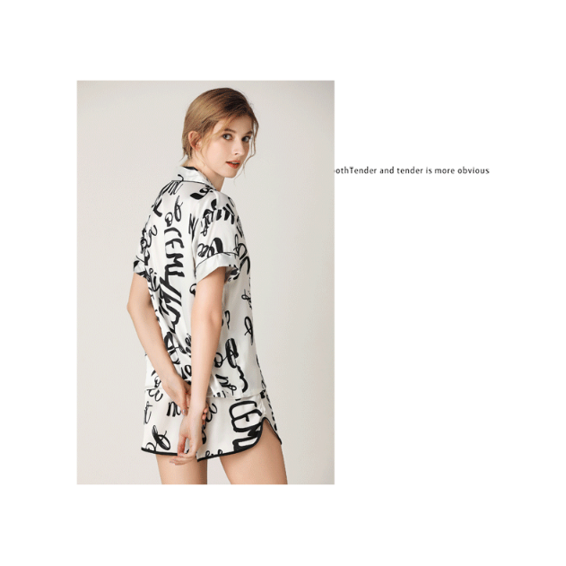 Woman Sleepwear Home Wear Short Sleeve Sweet Girl White Text Casual Pajamas