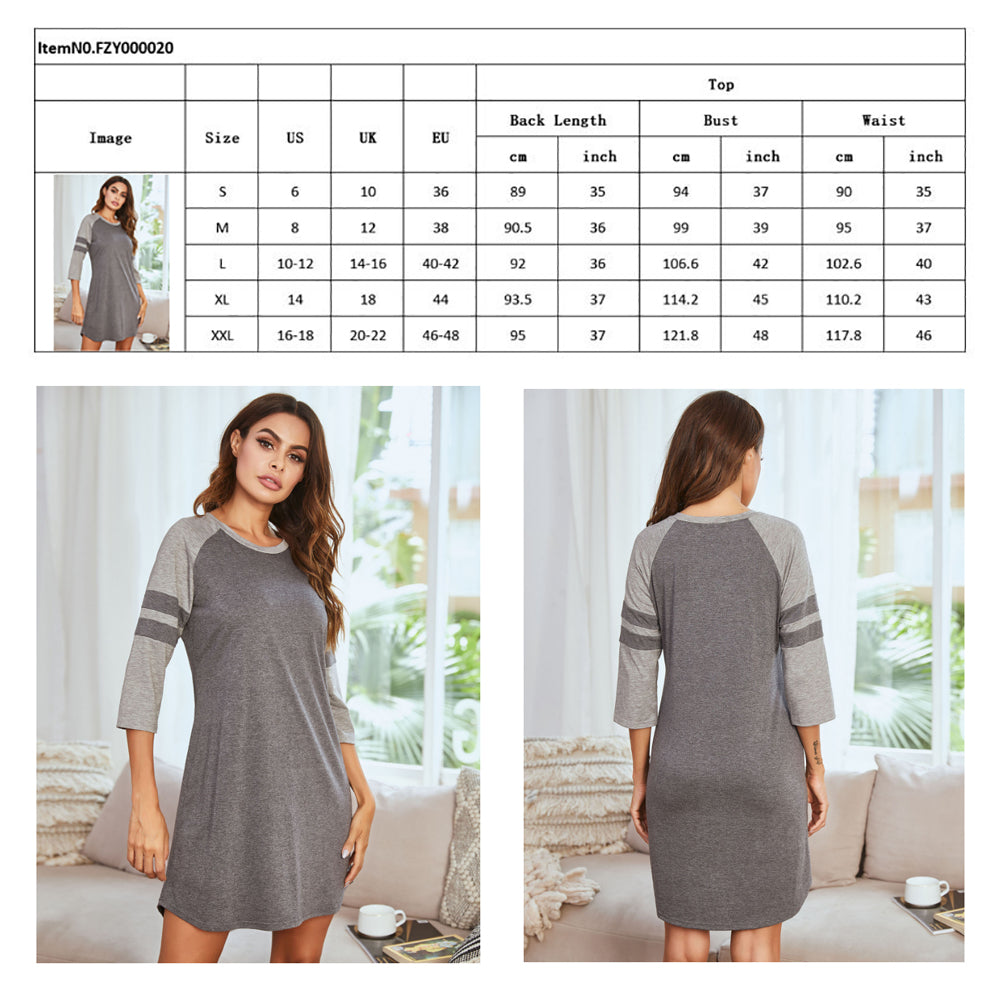 Polycotton Color Matching Women Nightgown 3/4 Sleeve Night Dress UK Size