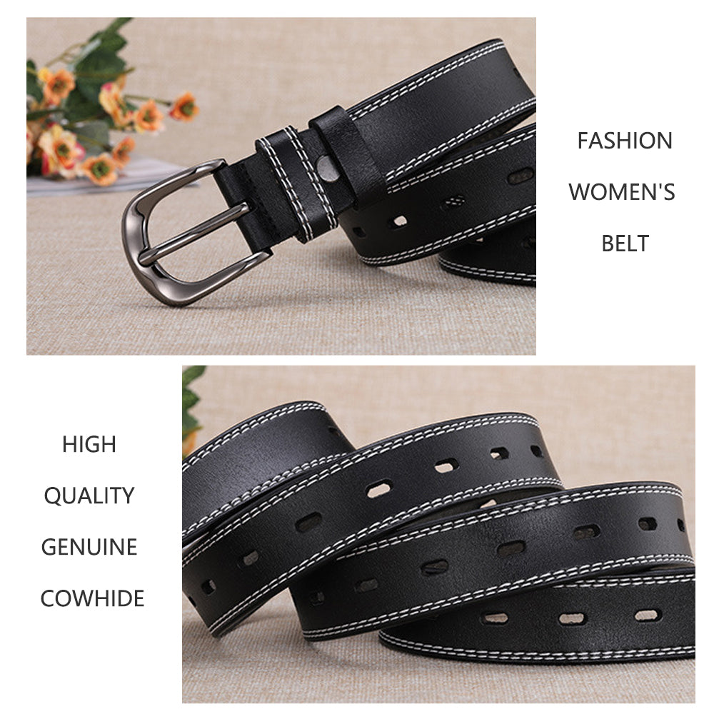 Classic Leather Belts for Women, Joyreap Genuine Leather Womens Belts Alloy Pin Buckle (Black)