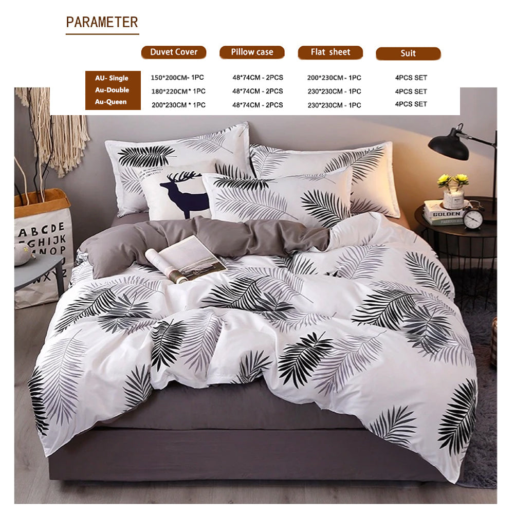 Palm Leaves Pattern Aloe Cotton Flat Sheet Quilt Cover Pillowcases 4pcs Bedding Set