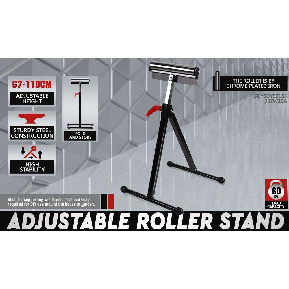Foldable Roller Support Stand Adjustable Bench Holder 67-110cm Heavy Duty Steel