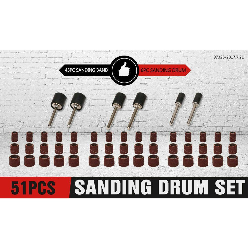 51Pc Sanding Bands Drum Sleeve Set 120 Grits Mandrel Dremel Rotary Kit 3mm Shank