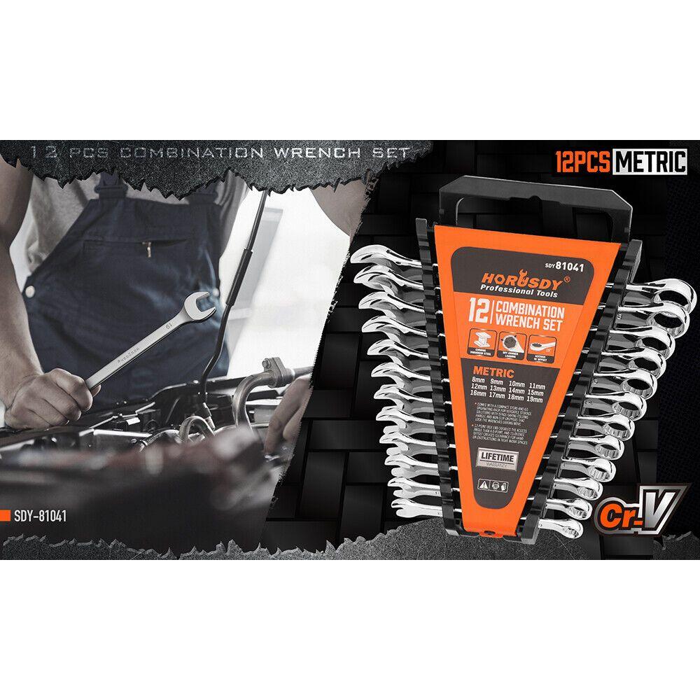 12x Metric Combination Spanner Ring Open Ended Combo Wrench CRV Storage Tool