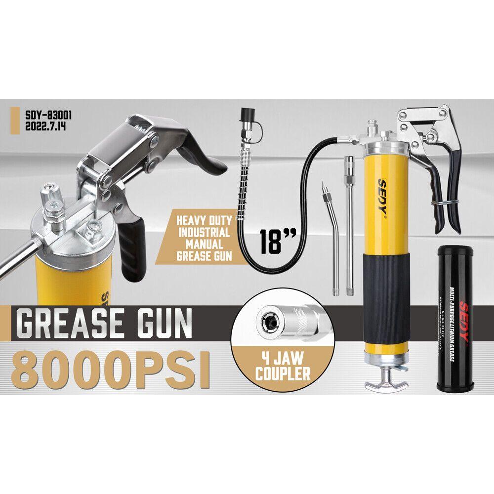 18inch Grease Gun 8000PSI Pistol Grip Flex Hose Heavy Duty Barrel With Cartridge