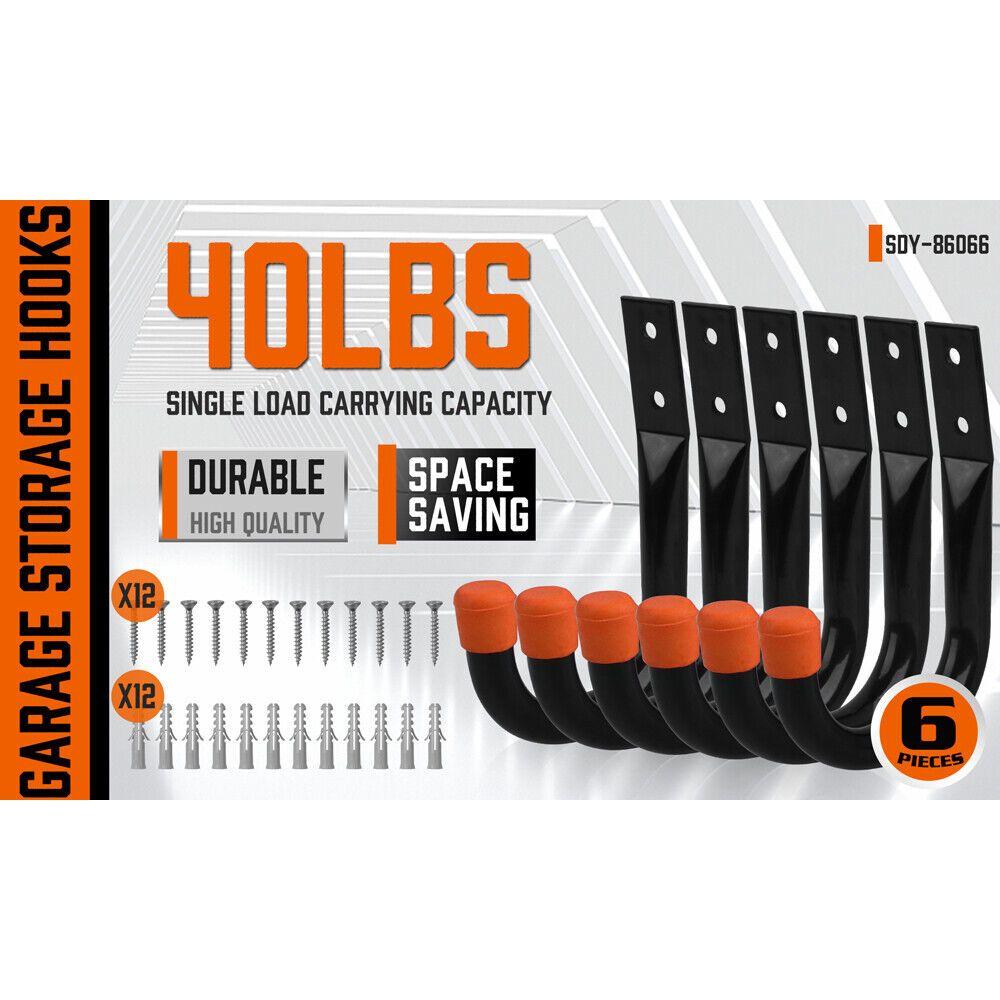 HORUSDY 6Pc Wall Mount Garage Hooks Set Heavy Duty Steel Storage Rack Hanger